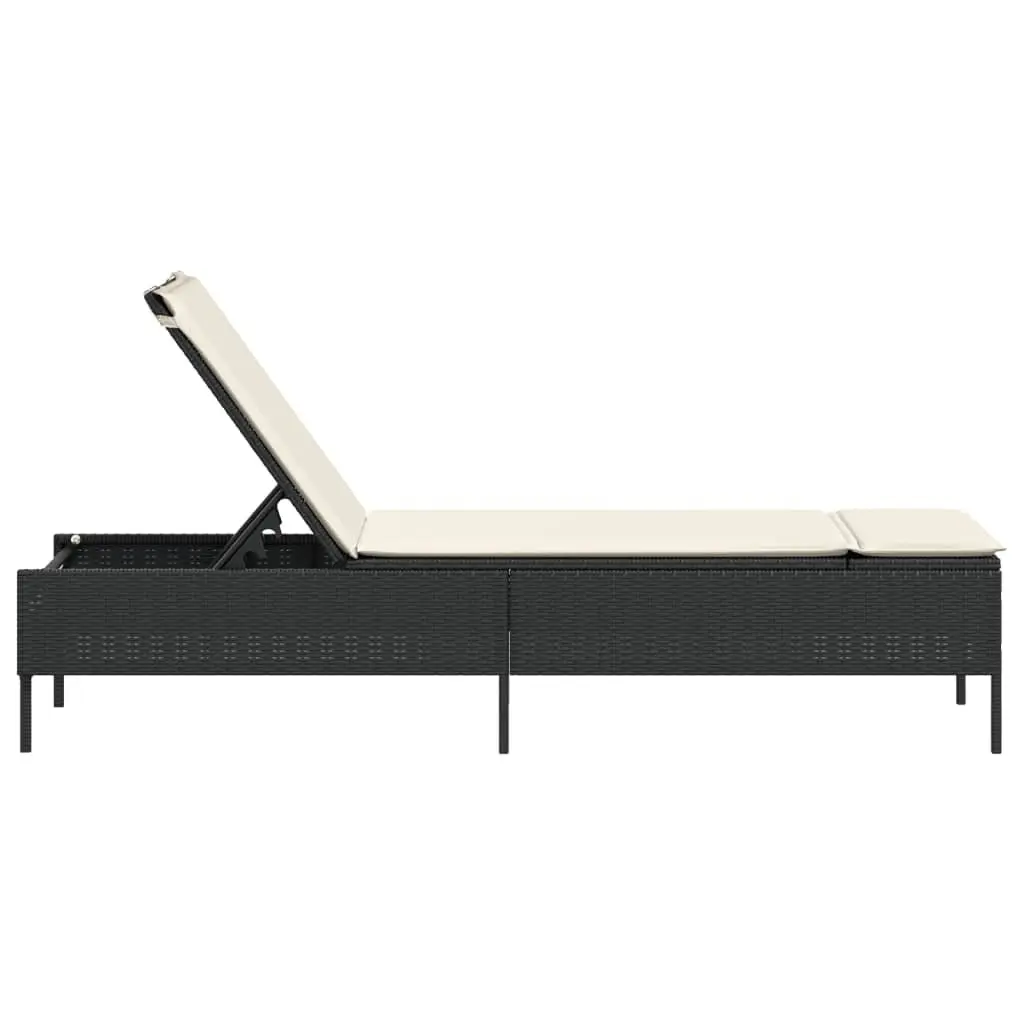 Sun Lounger Adjustable Backrest Black Poly Rattan with Cushion