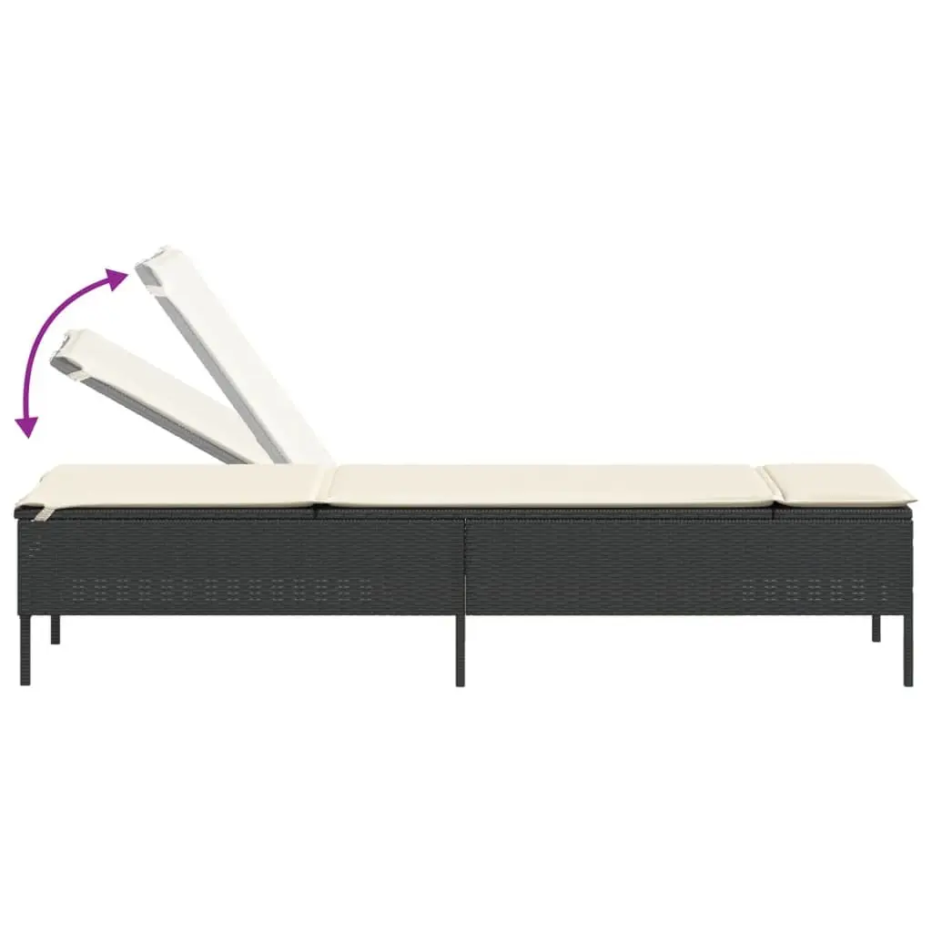 Sun Lounger Adjustable Backrest Black Poly Rattan with Cushion