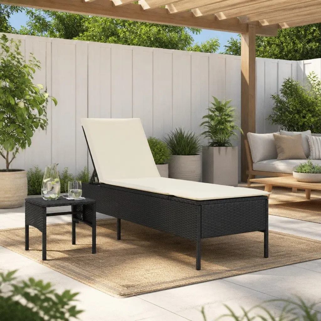 Sun Lounger Adjustable Backrest with Side Table and Cushion Outdoor Seating