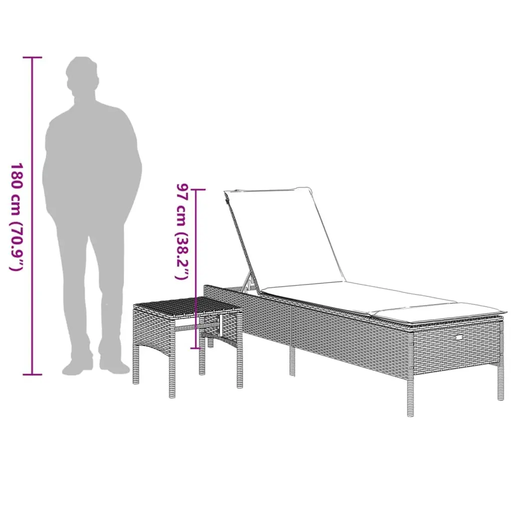 Sun Lounger Adjustable Backrest with Side Table and Cushion Outdoor Seating