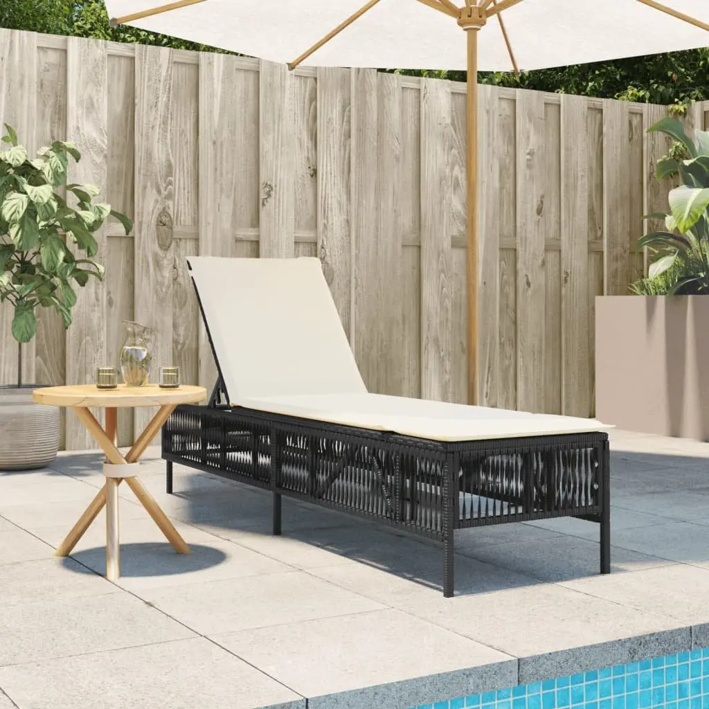 Outdoor Lounger Chair with Cushion Adjustable Backrest and Durable PE Rattan Frame