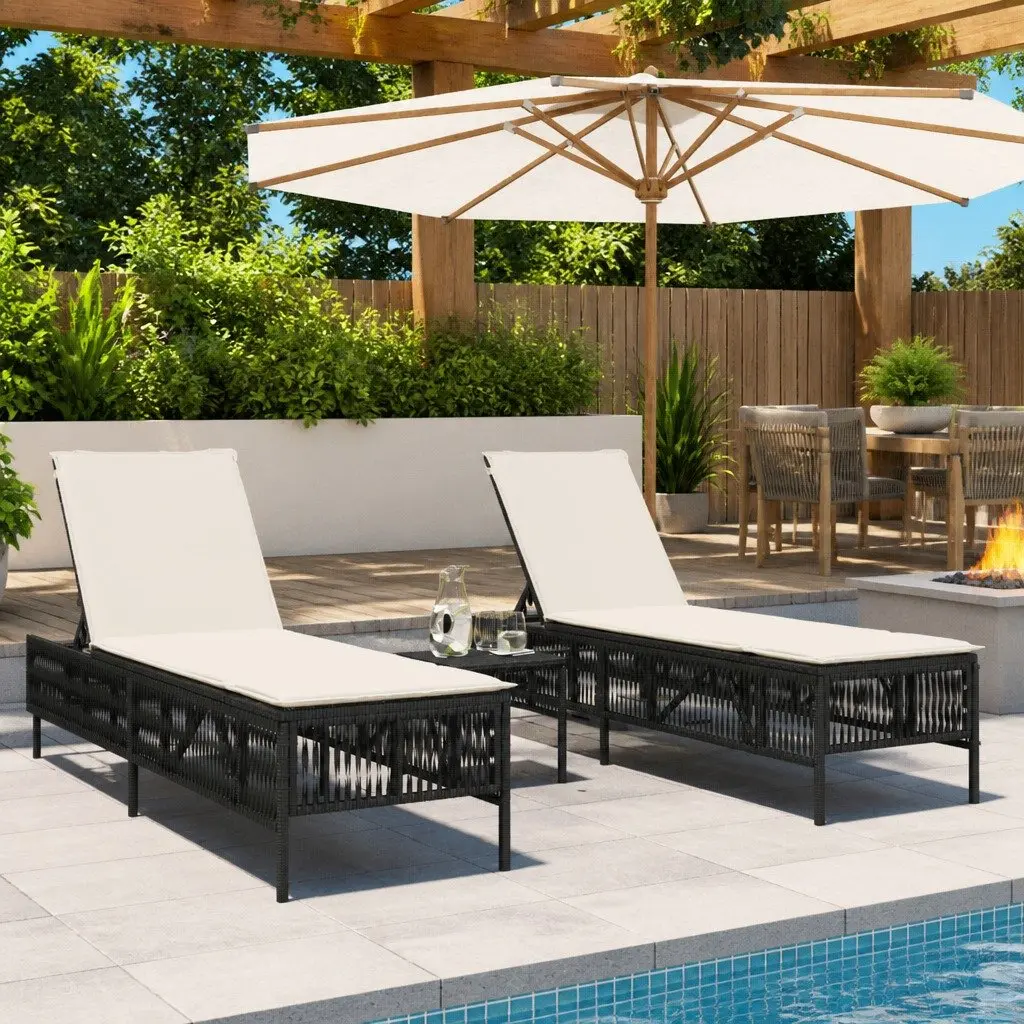 Sun Loungers Adjustable Backrest 2 pcs Black Outdoor Garden Furniture