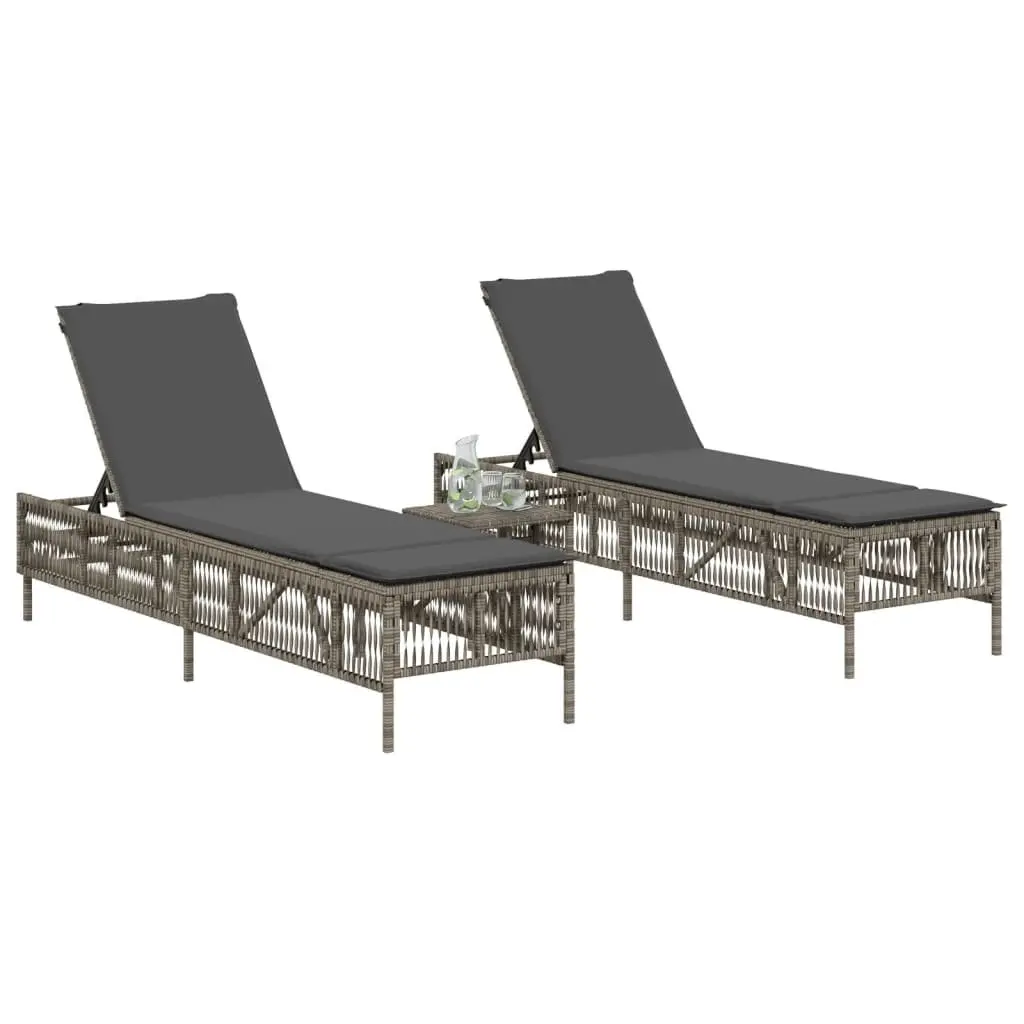 Sun Loungers Set 2 pcs Grey Outdoor Garden Furniture with Table Adjustable