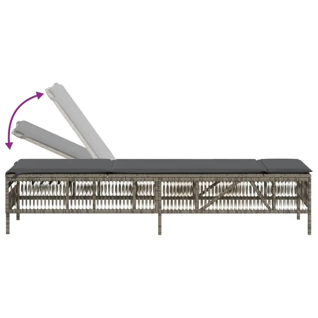 Sun Loungers Set 2 pcs Grey Outdoor Garden Furniture with Table Adjustable