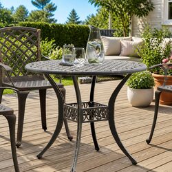 Your Ideal Brown Round Garden Table with Umbrella Hole