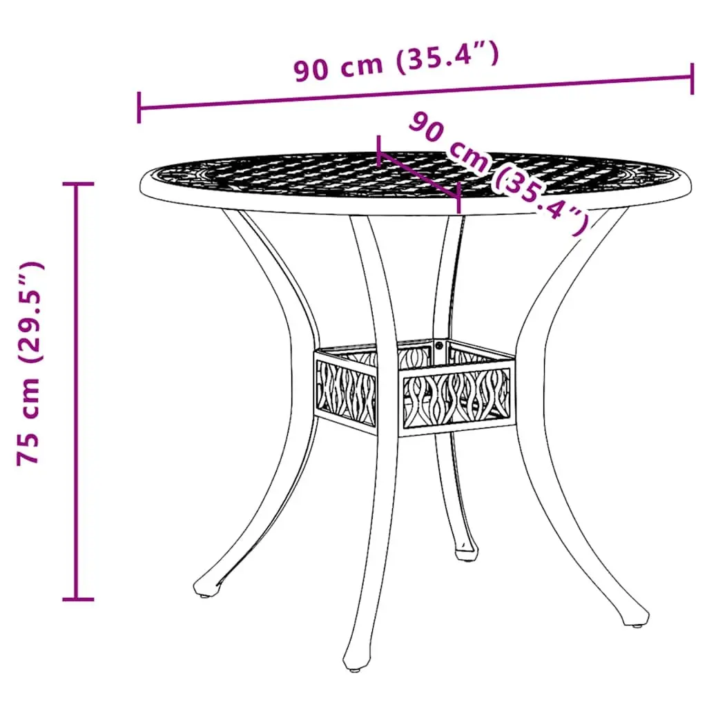 Garden Table Round Black Umbrella Hole 90 cm