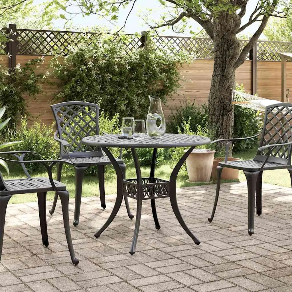 Garden Table Round Black Umbrella Hole 90 cm