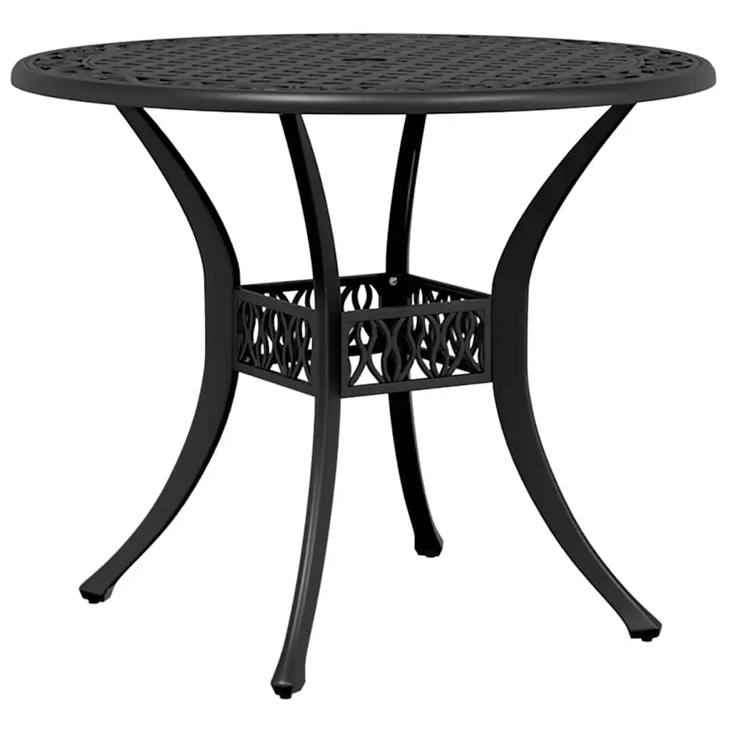 Garden Table Round Black Umbrella Hole 90 cm