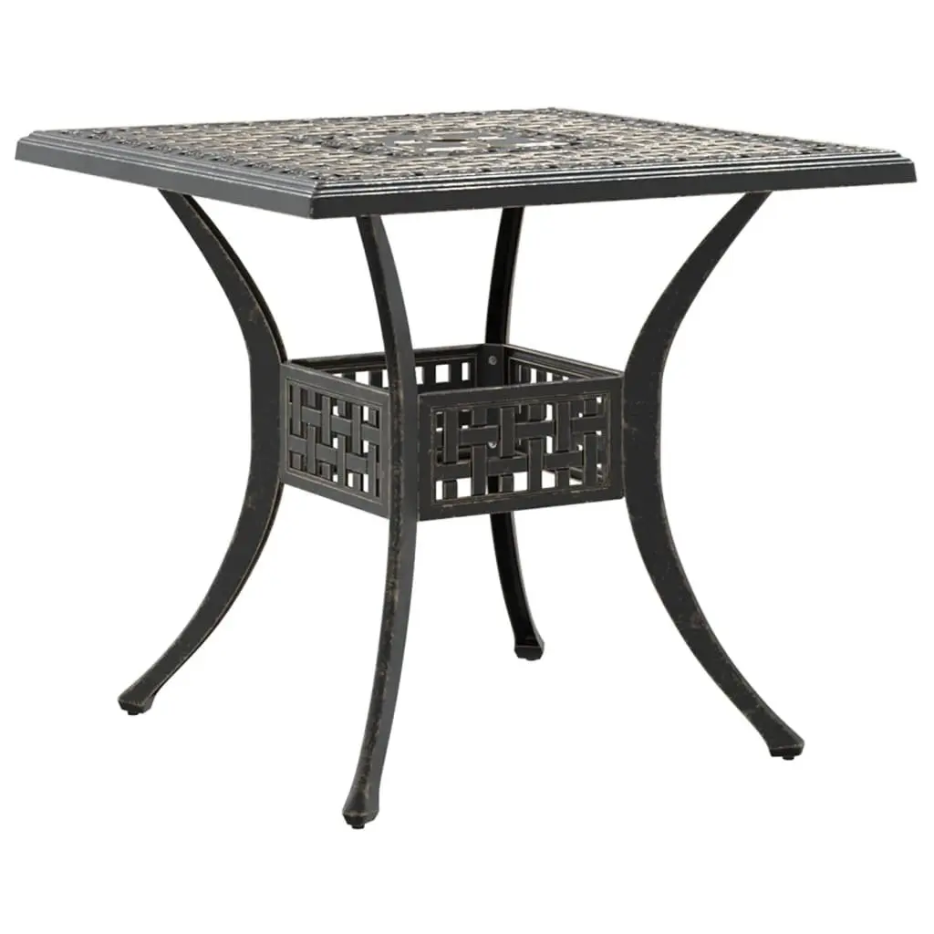 Garden Table Cast Aluminium Brown 80x80x75cm Outdoor Patio Furniture Umbrella Hole