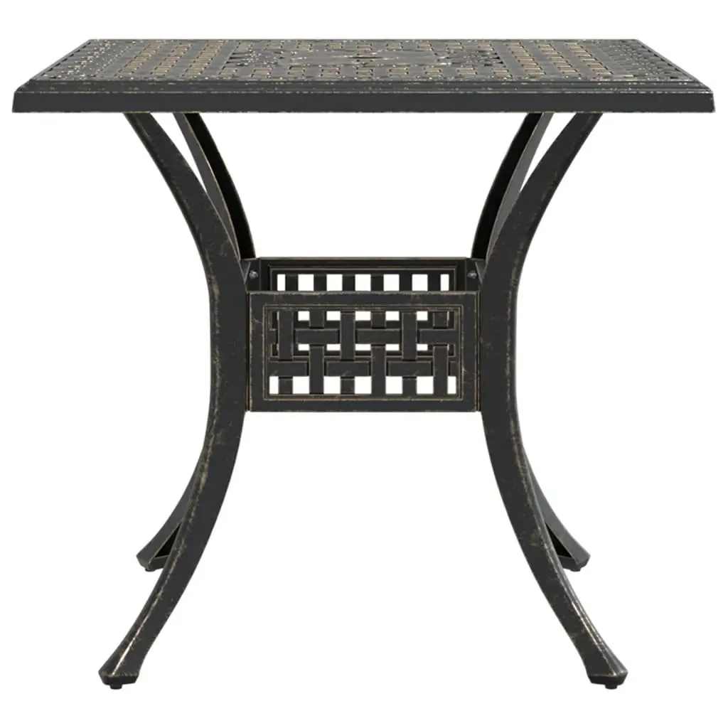 Garden Table Cast Aluminium Brown 80x80x75cm Outdoor Patio Furniture Umbrella Hole