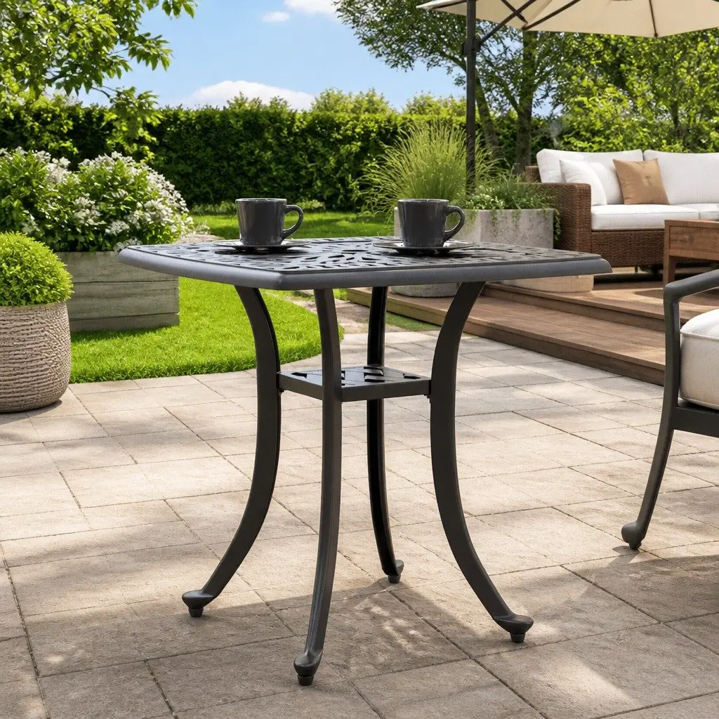 Garden Table Black Cast Aluminium 53x53x53 cm Outdoor Patio Furniture