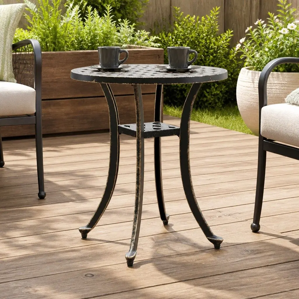 Garden Table Round Outdoor Patio Furniture Cast Metal Brown Ø48x53cm