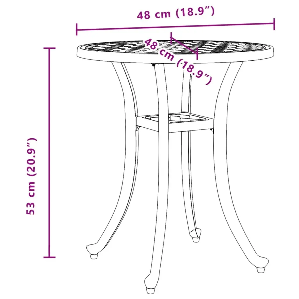 Garden Table Round Outdoor Patio Furniture Cast Metal Brown Ø48x53cm