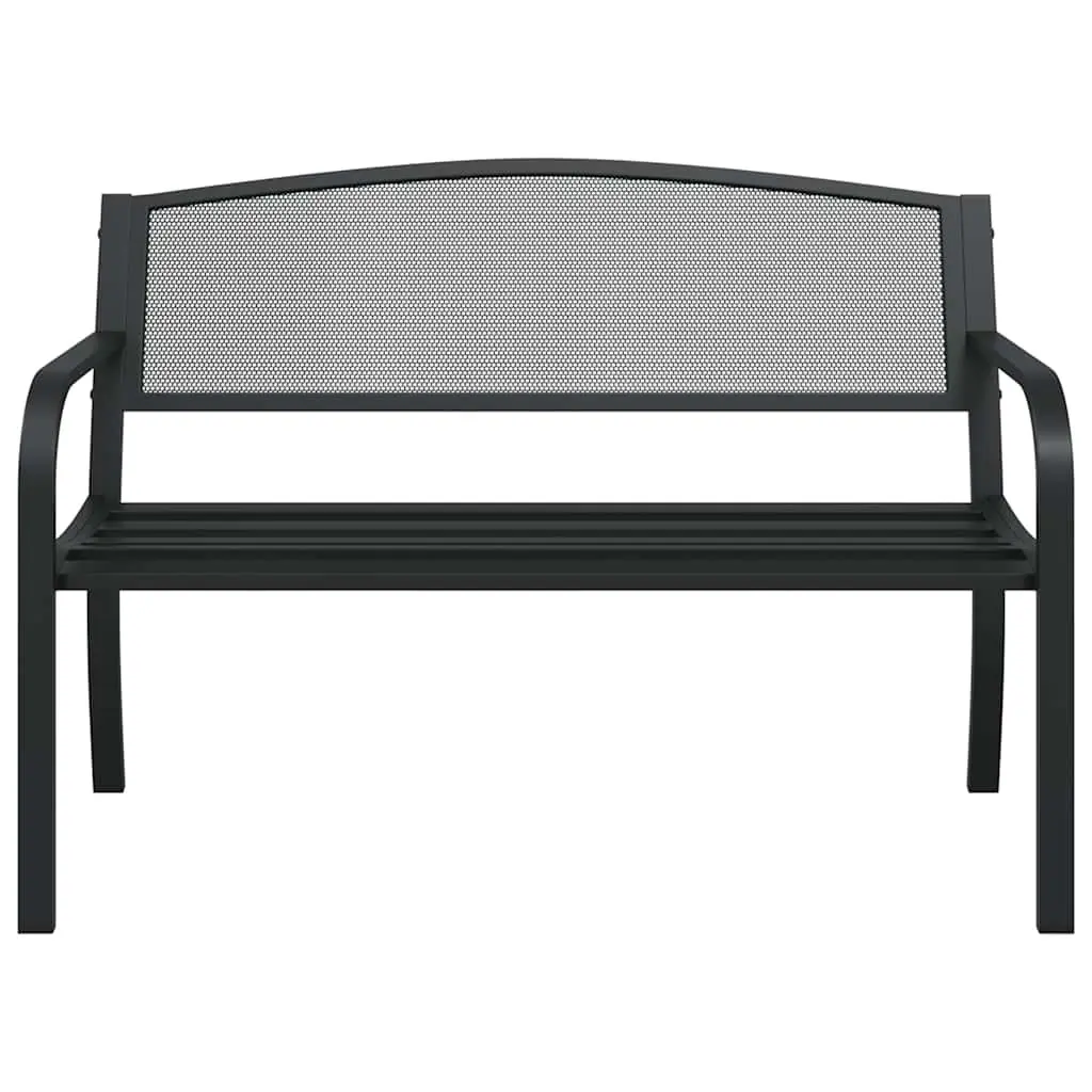 Garden Bench 119cm Black Steel Frame Outdoor Seating Patio Armrest Backrest