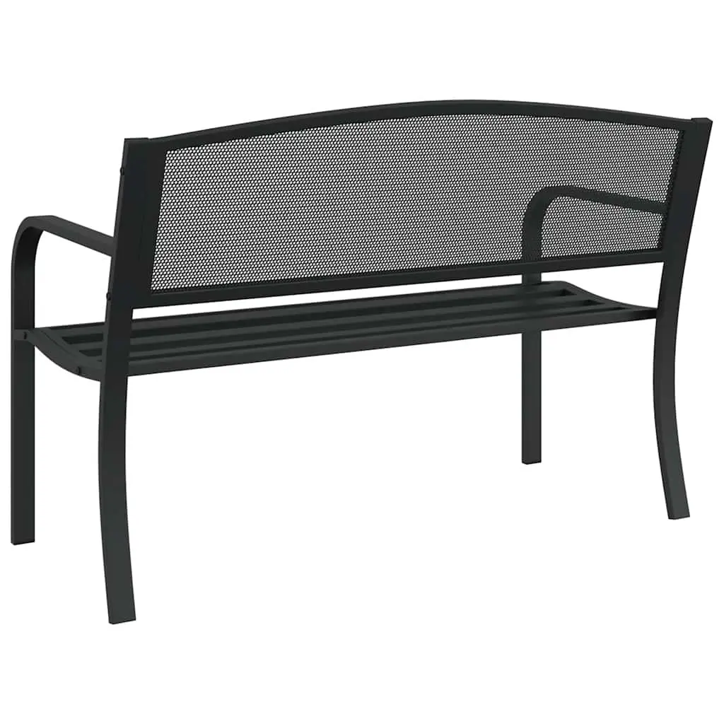 Garden Bench 119cm Black Steel Frame Outdoor Seating Patio Armrest Backrest