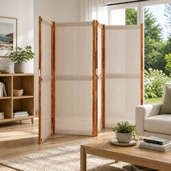 4-Panel Room Divider Folding Privacy Screen Indoor Outdoor Space Partition Taupe