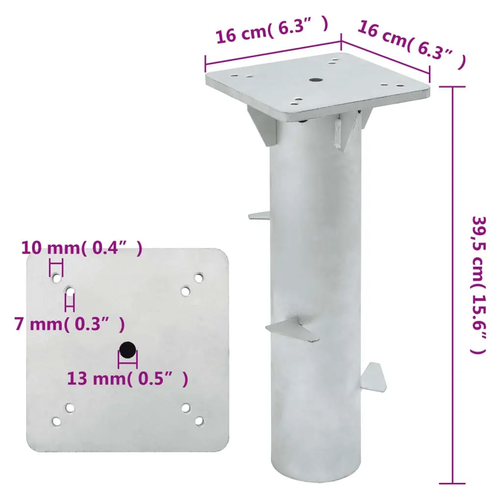 In-Ground Parasol Base Steel Silver 16x16x39.5cm Outdoor Umbrella Stand