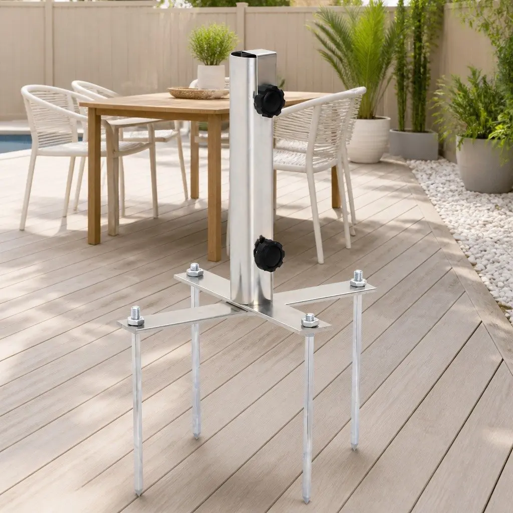 Parasol Base Adjustable Silver Steel with Ground Spikes
