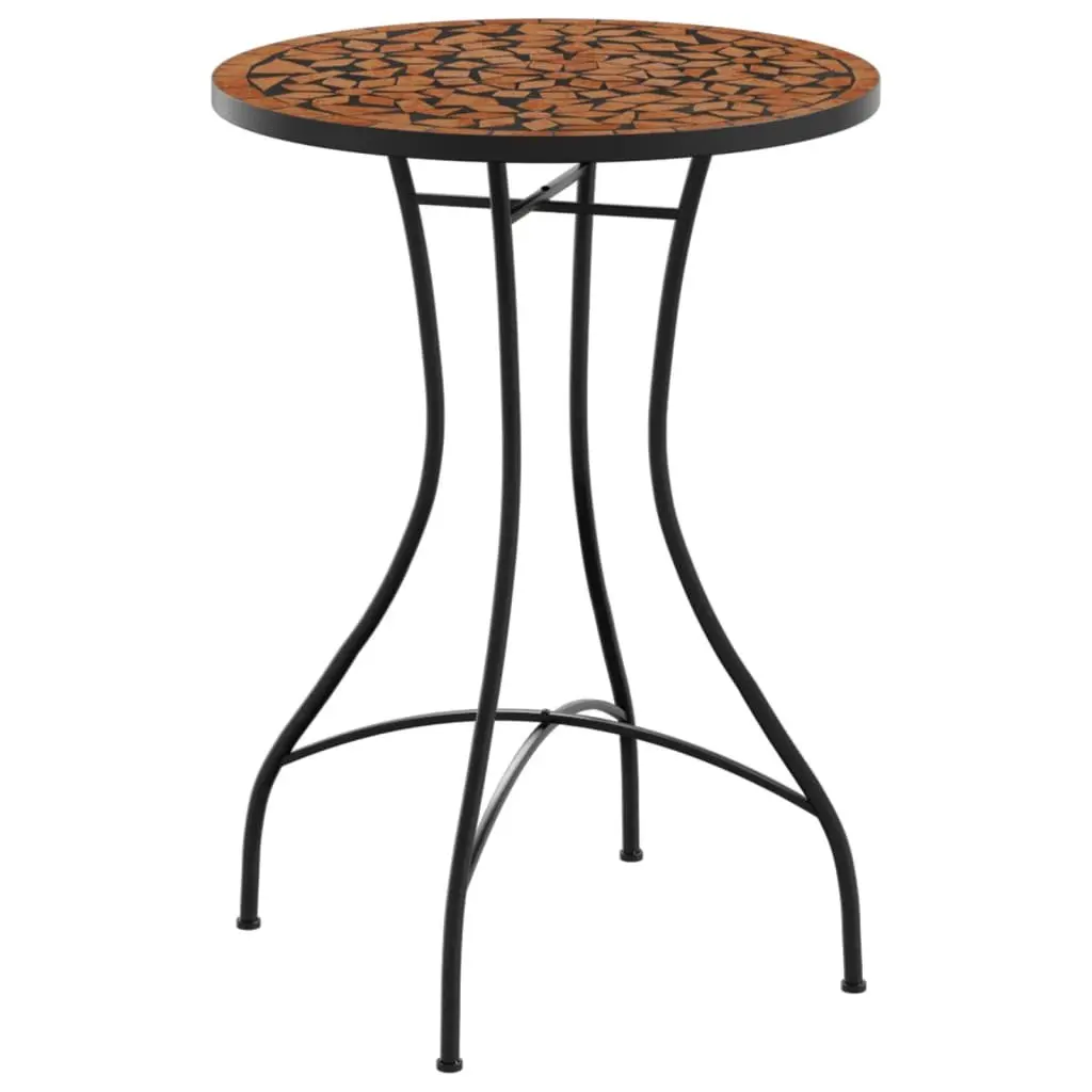Ceramic Mosaic Bistro Table 50cm Round Orange for Garden Patio Outdoor Use
