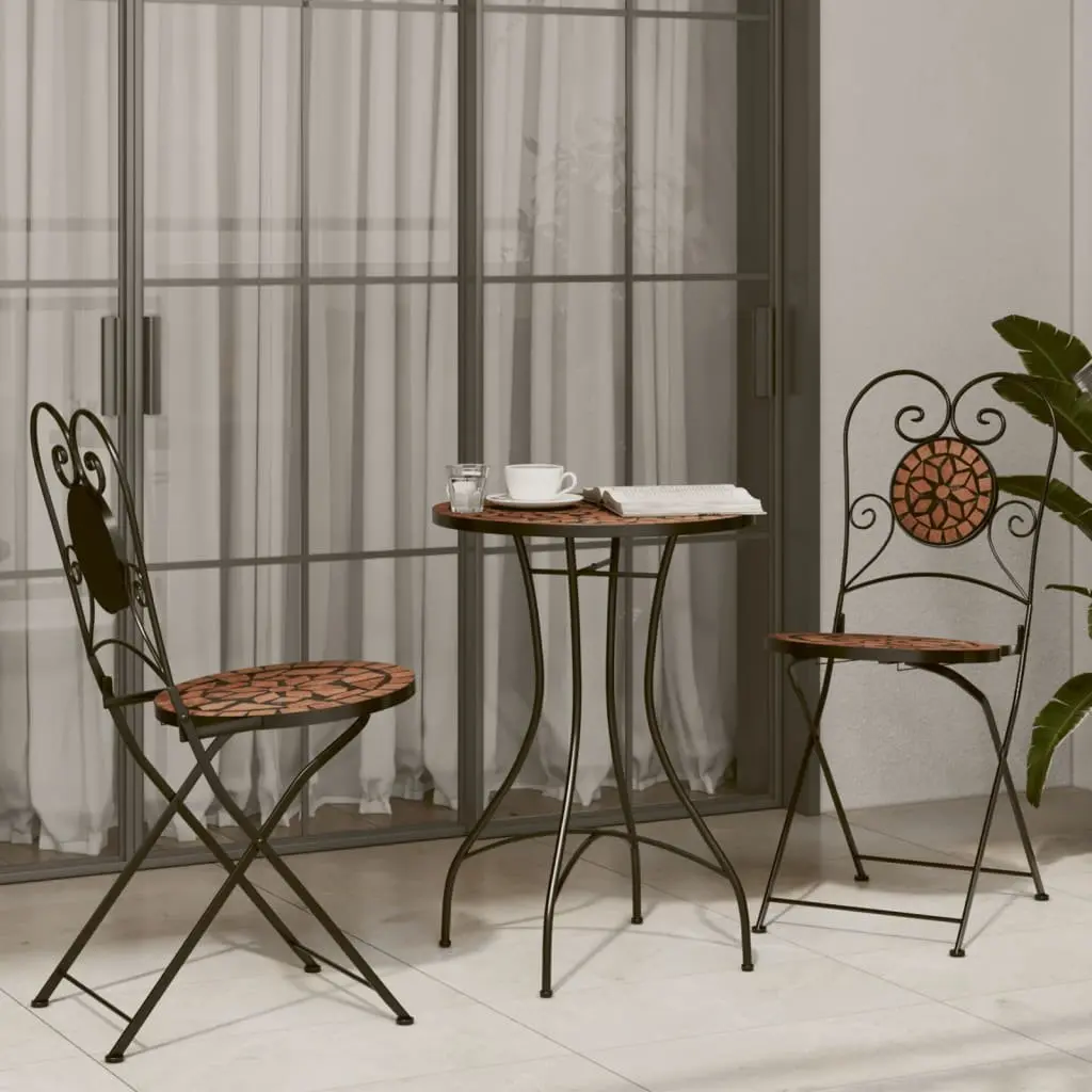 Ceramic Mosaic Bistro Table 50cm Round Orange for Garden Patio Outdoor Use