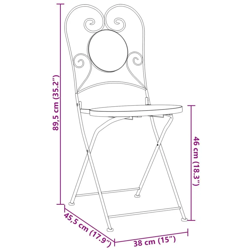 Outdoor Bistro Chairs Foldable 2 pcs Orange Ceramic Mosaic Garden Patio Seating