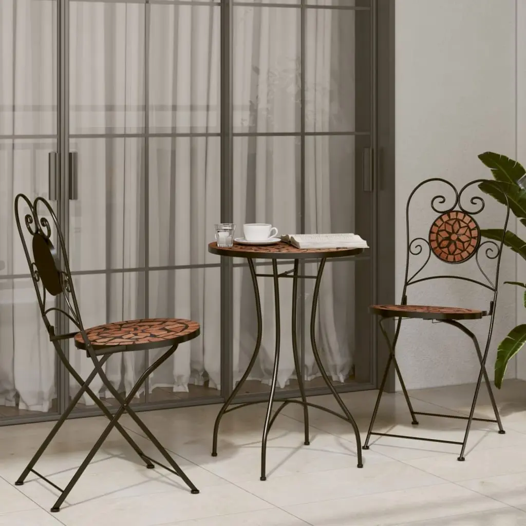 Outdoor Bistro Chairs Foldable 2 pcs Orange Ceramic Mosaic Garden Patio Seating