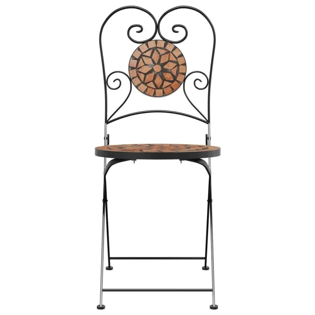 Outdoor Bistro Chairs Foldable 2 pcs Orange Ceramic Mosaic Garden Patio Seating