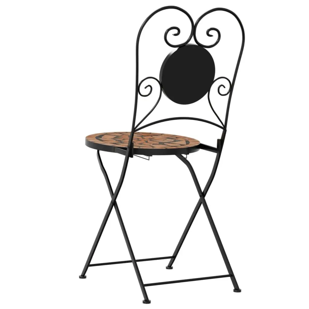 Outdoor Bistro Chairs Foldable 2 pcs Orange Ceramic Mosaic Garden Patio Seating