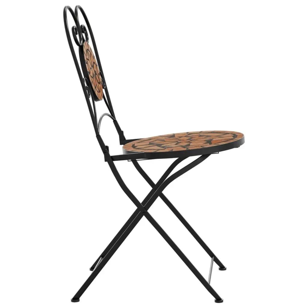 Outdoor Bistro Chairs Foldable 2 pcs Orange Ceramic Mosaic Garden Patio Seating
