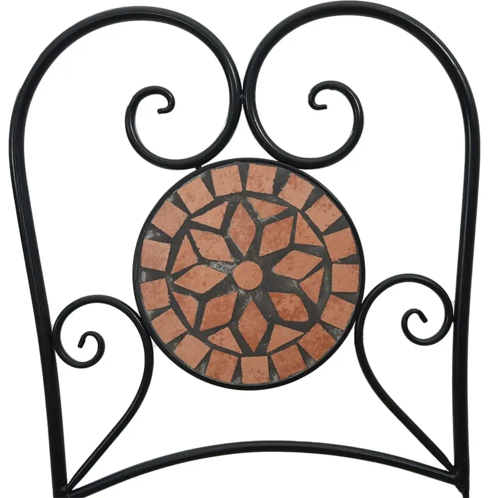 Outdoor Bistro Chairs Foldable 2 pcs Orange Ceramic Mosaic Garden Patio Seating