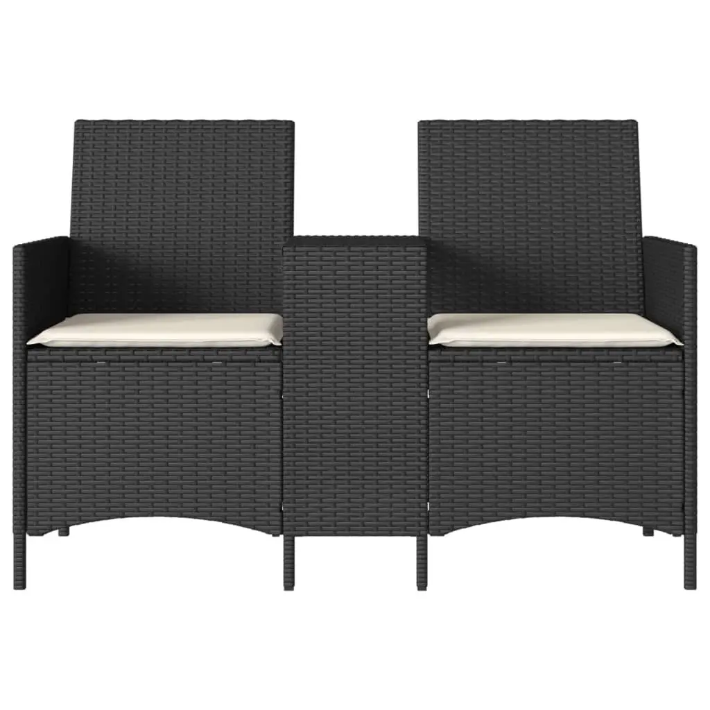 Outdoor Garden Sofa 2-Seater with Integrated Table Black Poly Rattan