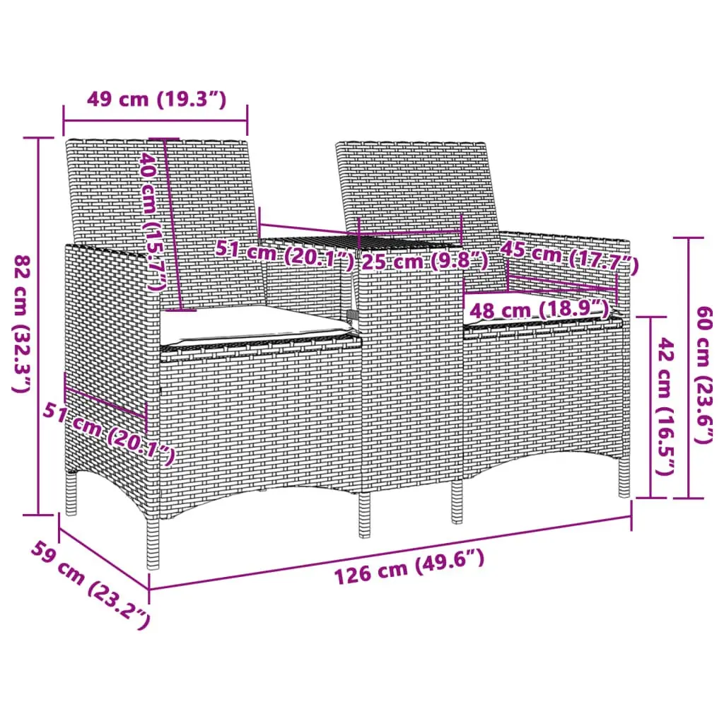 2-Seater Outdoor Sofa with Integrated Table