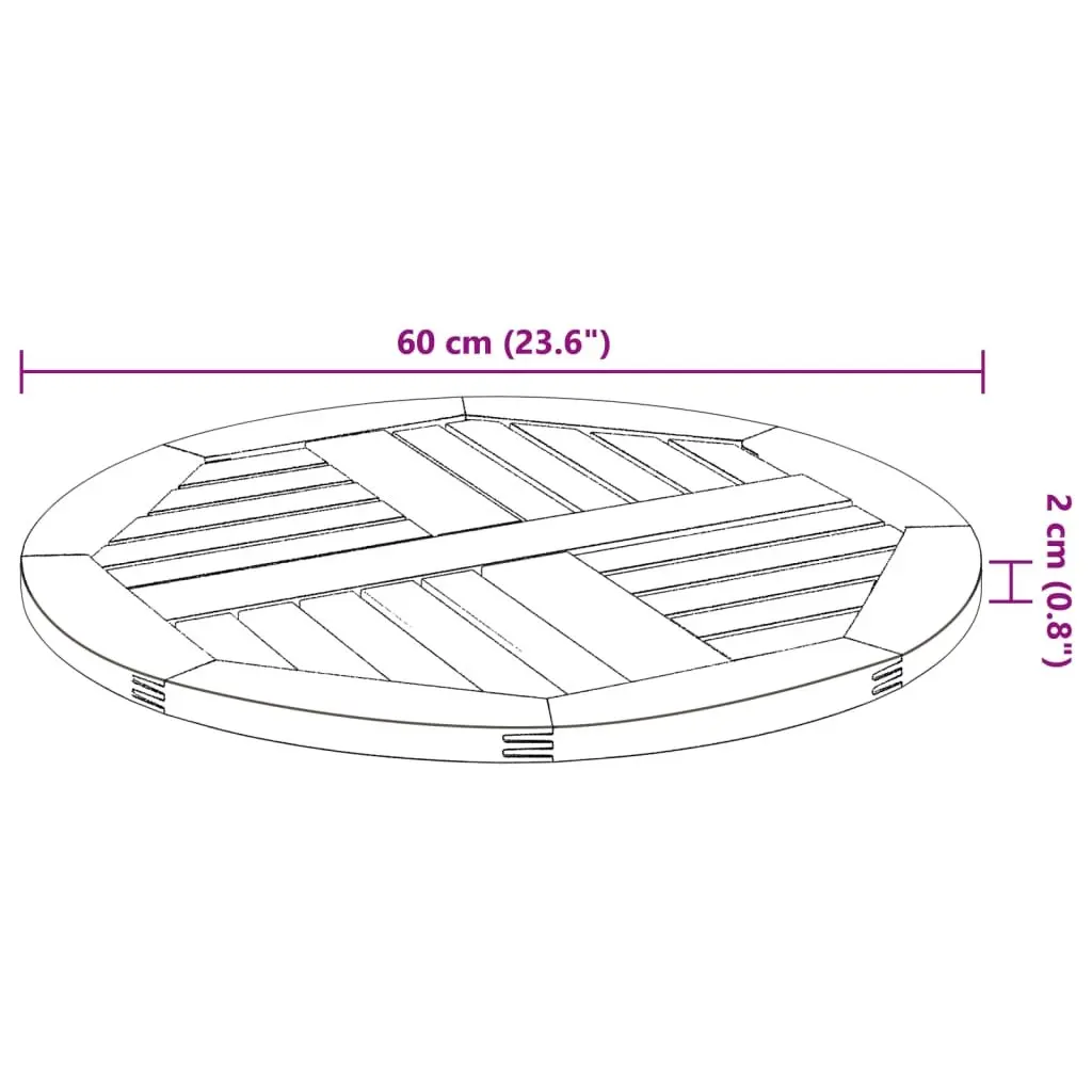 Round Solid Wood Table Top Rustic Ø60x2 cm Acacia Replacement Tabletop