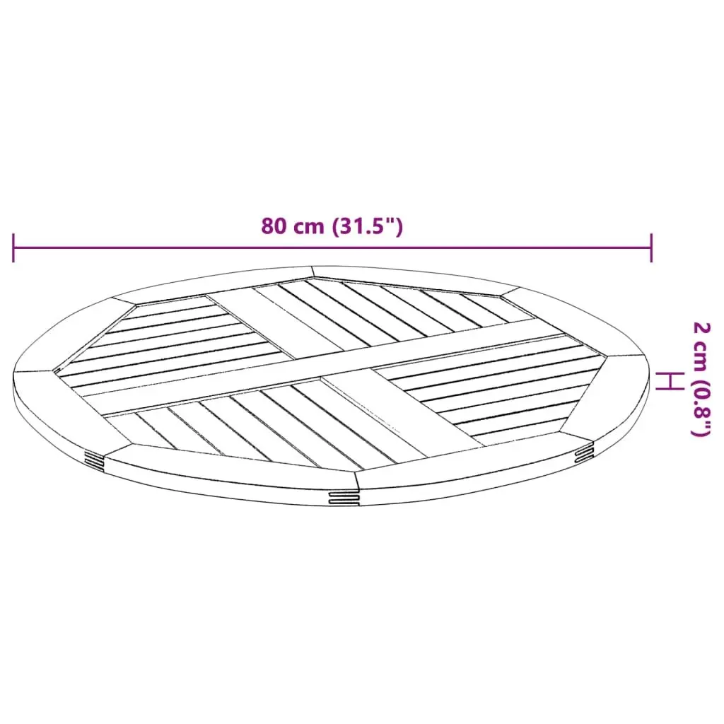 Round Solid Wood Table Top Acacia Ø80 cm 2.2 cm Thickness