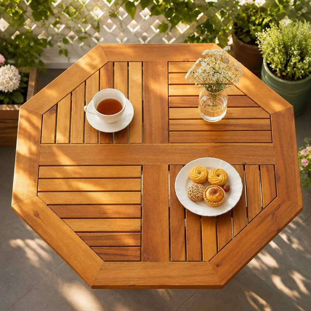 Octagonal Wooden Table Top Solid Acacia Brown 80x80x2.2cm Replacement Dining