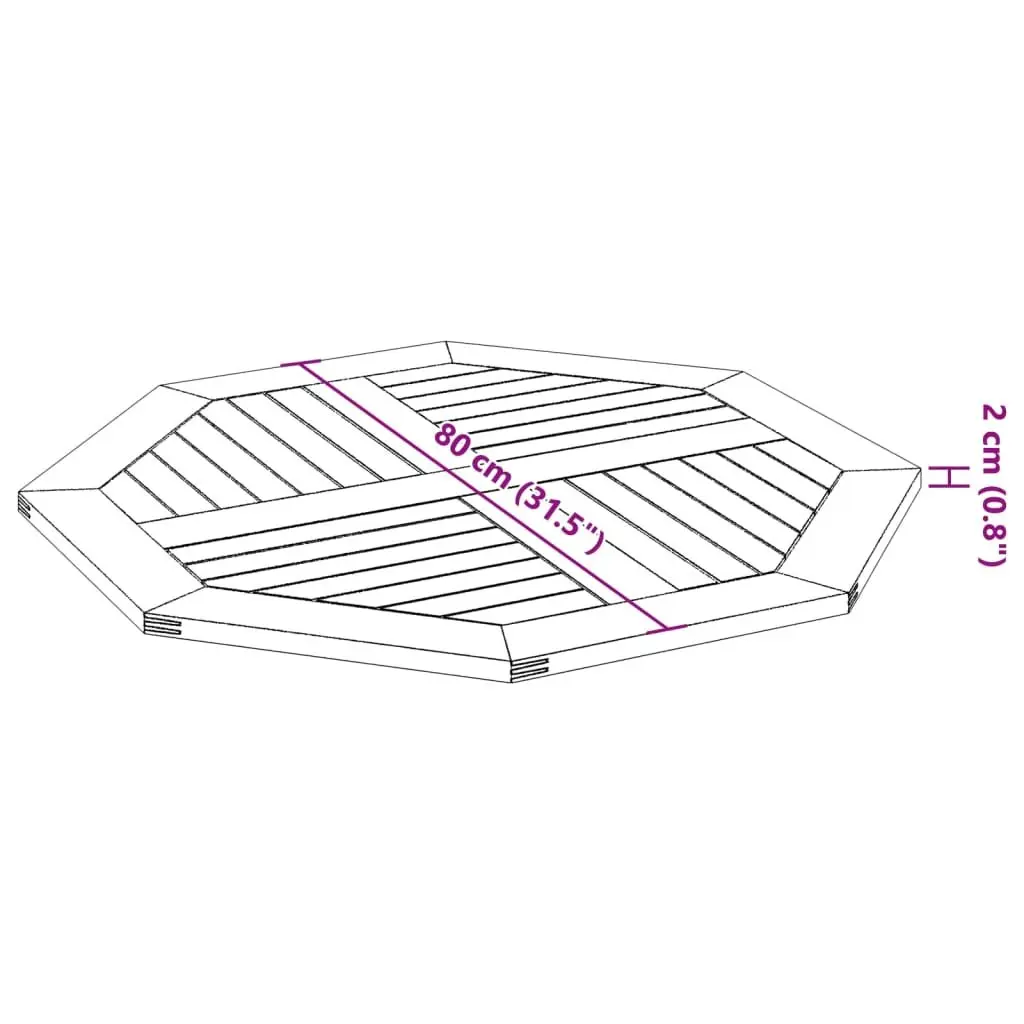 Octagonal Wooden Table Top Solid Acacia Brown 80x80x2.2cm Replacement Dining