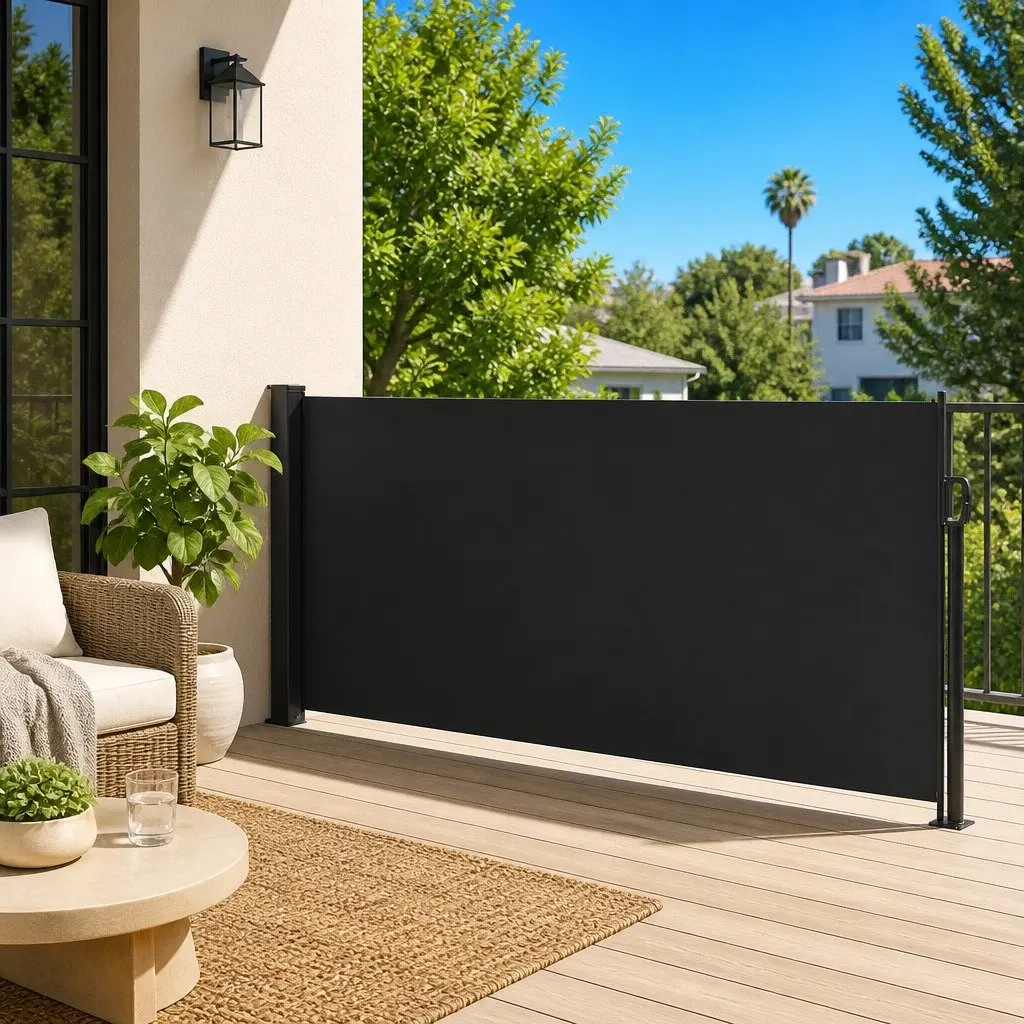 Retractable Side Awning Black 100x300cm Garden Privacy Screen