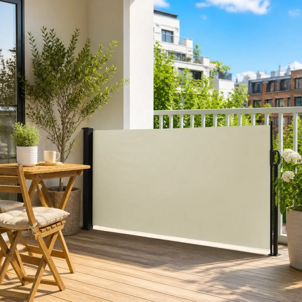 Retractable Side Awning Cream Water and UV Resistant 100 x 300 cm Outdoor Privacy Screen