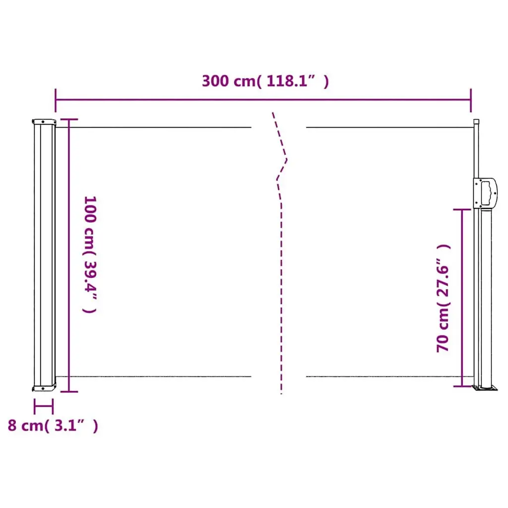 Retractable Side Awning Cream Water and UV Resistant 100 x 300 cm Outdoor Privacy Screen