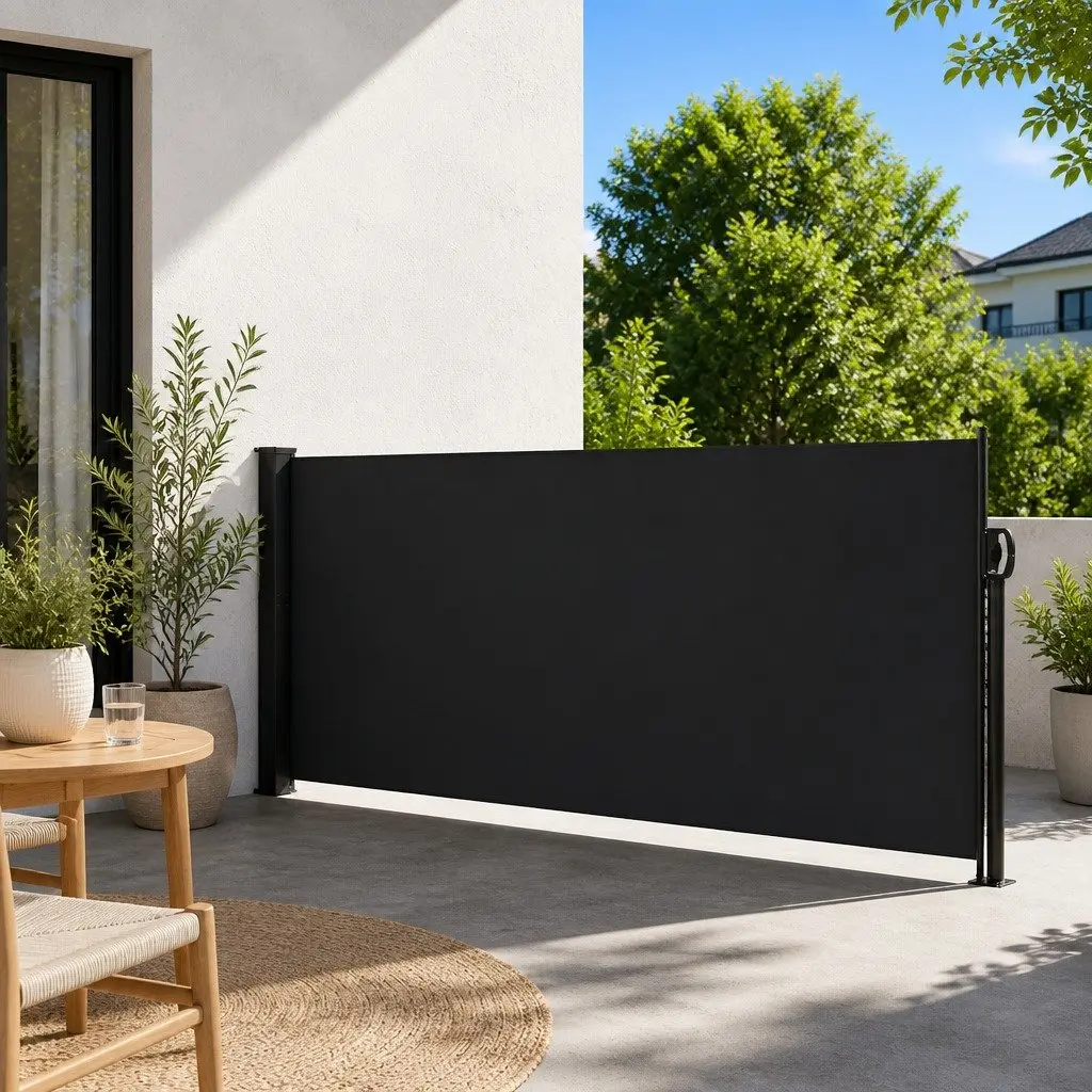 Retractable Side Awning Black 140x300 cm Garden Privacy Screen
