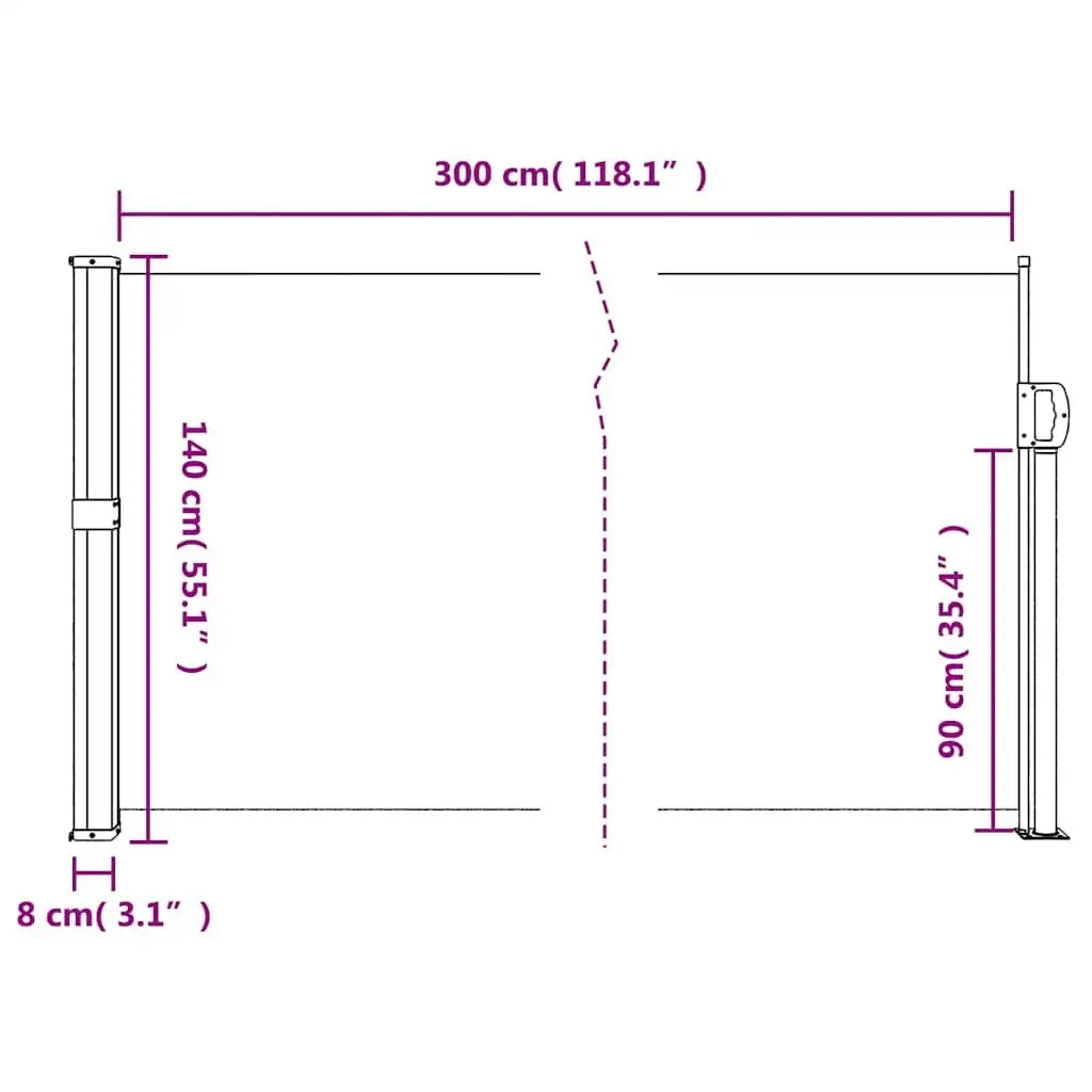 Retractable Side Awning Black 140x300 cm Garden Privacy Screen