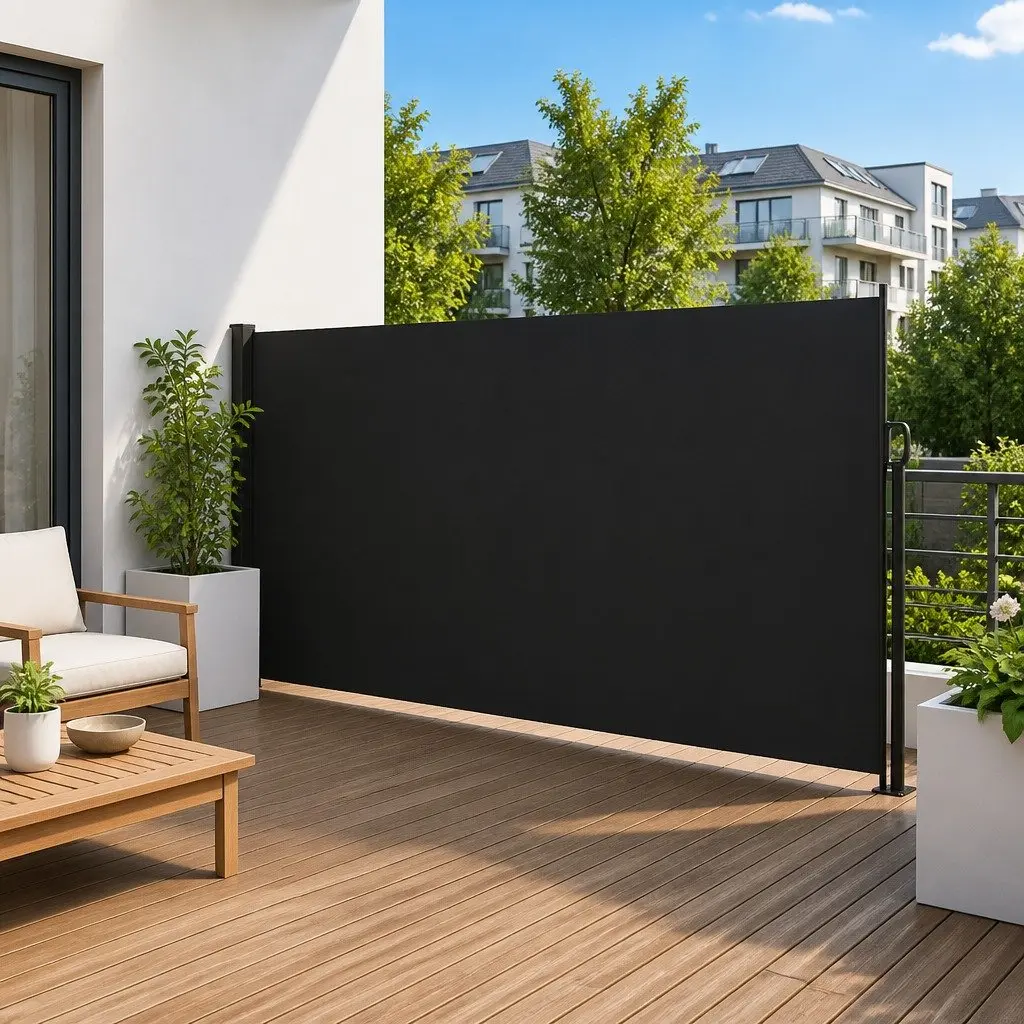 Retractable Side Awning Black 180x300cm Outdoor Privacy Screen