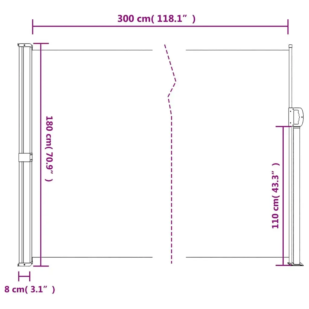 Retractable Awning Cream 180x300cm Outdoor Privacy Screen for Garden and Patio