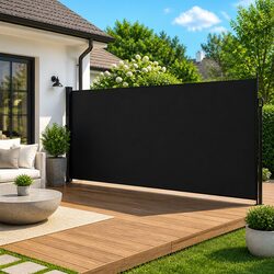 Retractable Side Awning 220x300 cm Black Garden Privacy Screen Patio Balcony