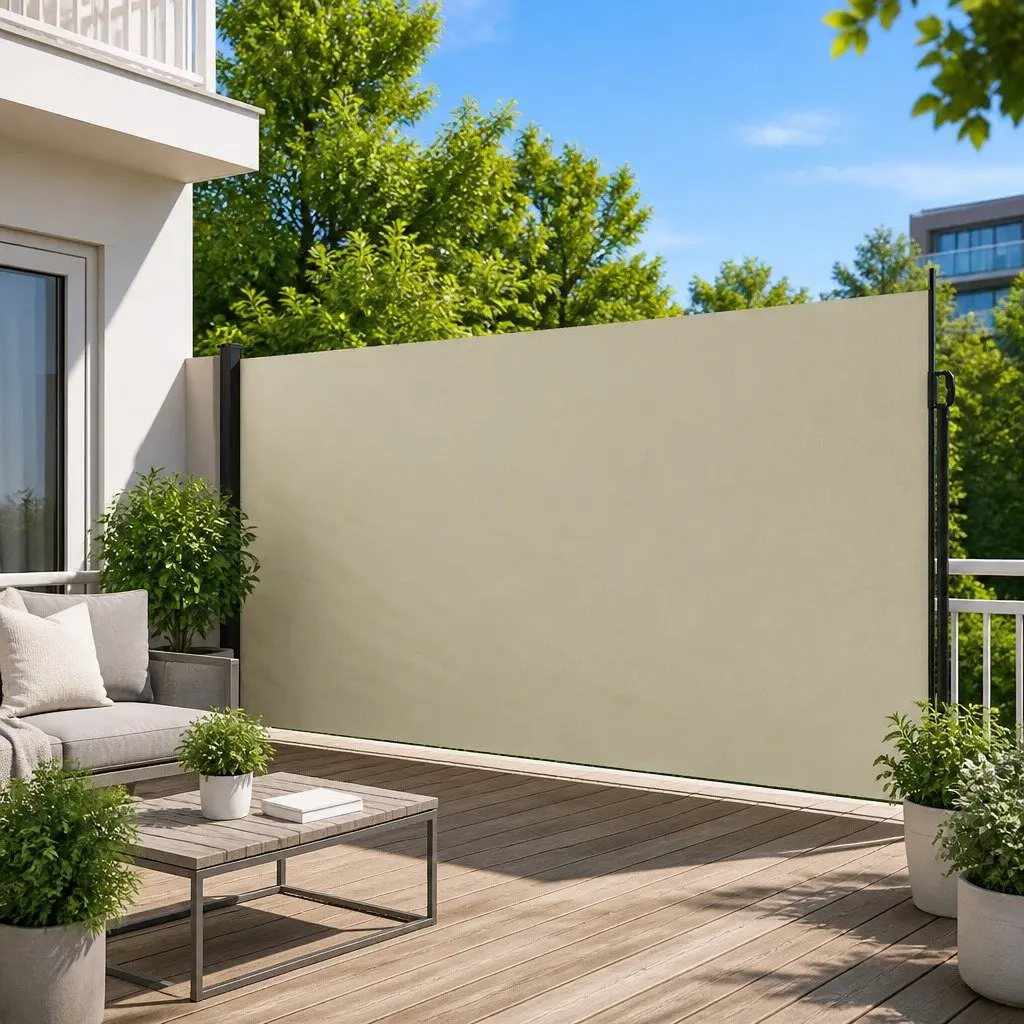 Retractable Awning Privacy Screen Cream 220cm x 300cm for Garden Patio Balcony