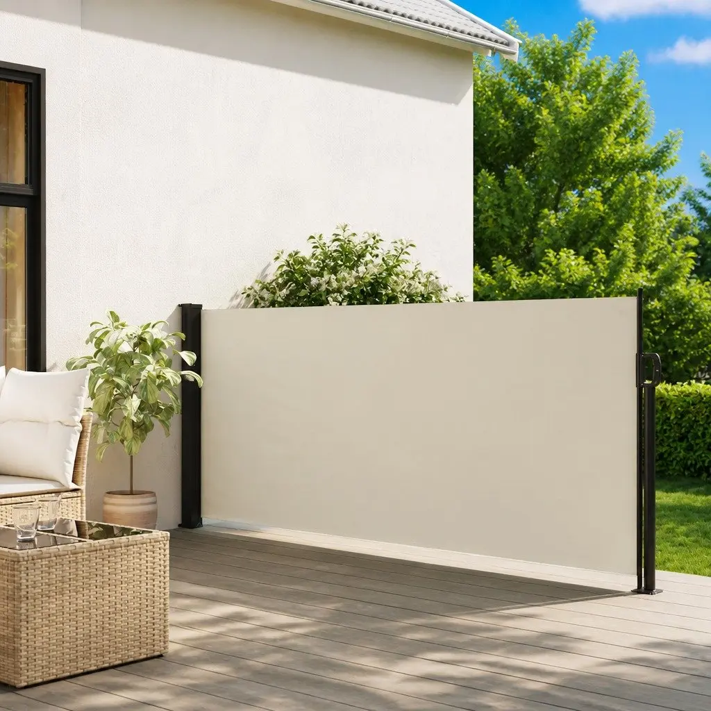 Cream Retractable Side Awning for Privacy