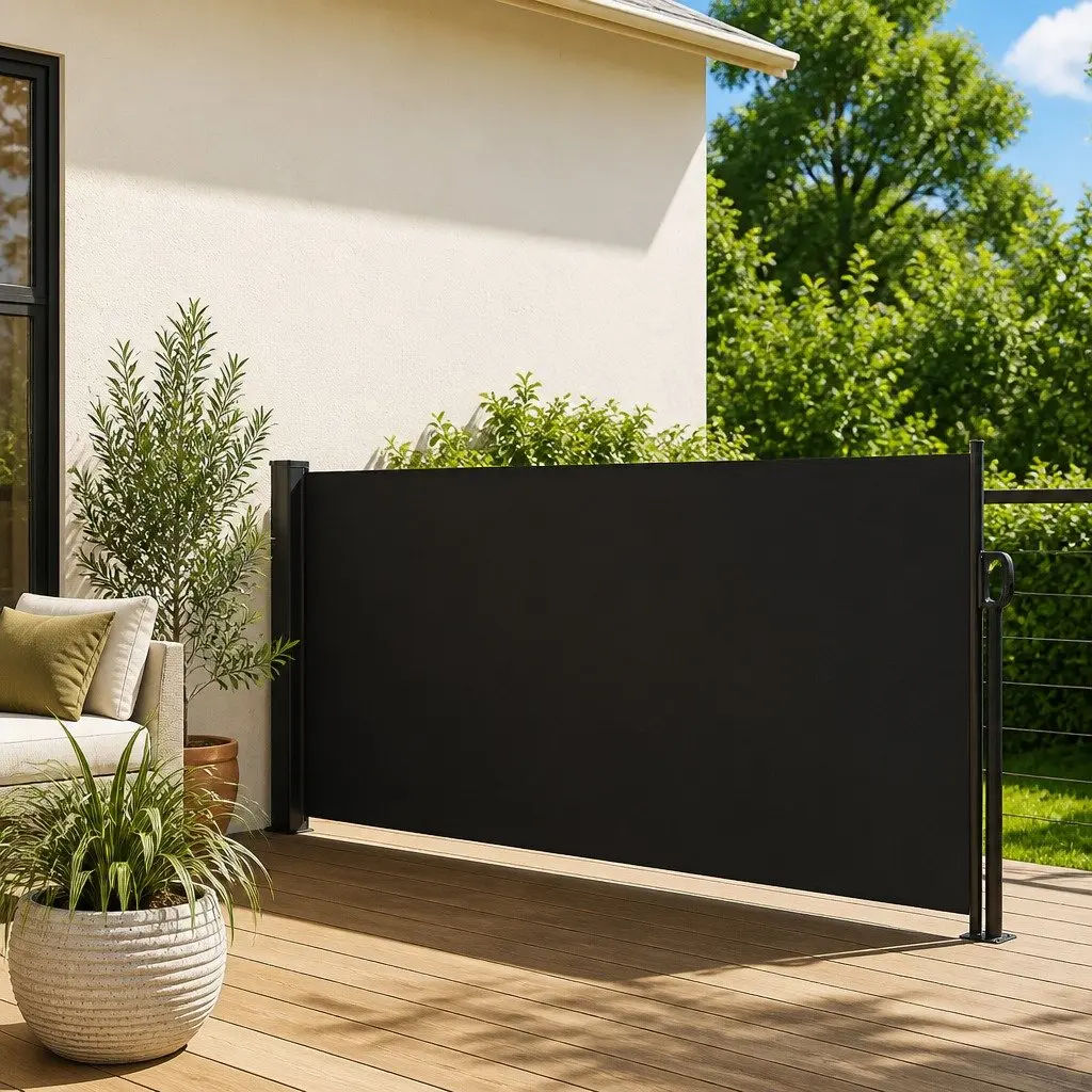 Retractable Awning Privacy Screen Black 120x500cm Compact Garden Patio Balcony Shade