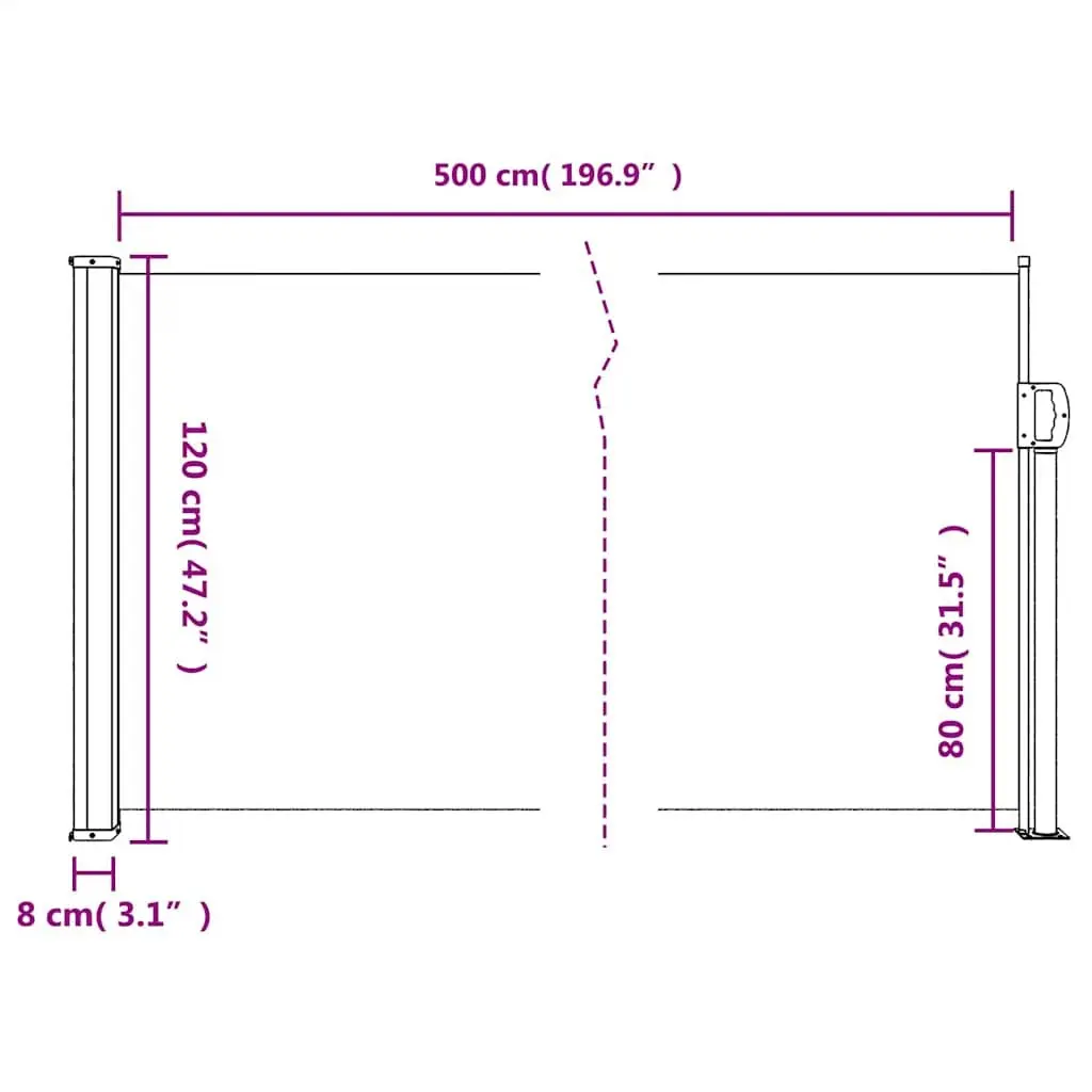 Retractable Awning Privacy Screen Black 120x500cm Compact Garden Patio Balcony Shade