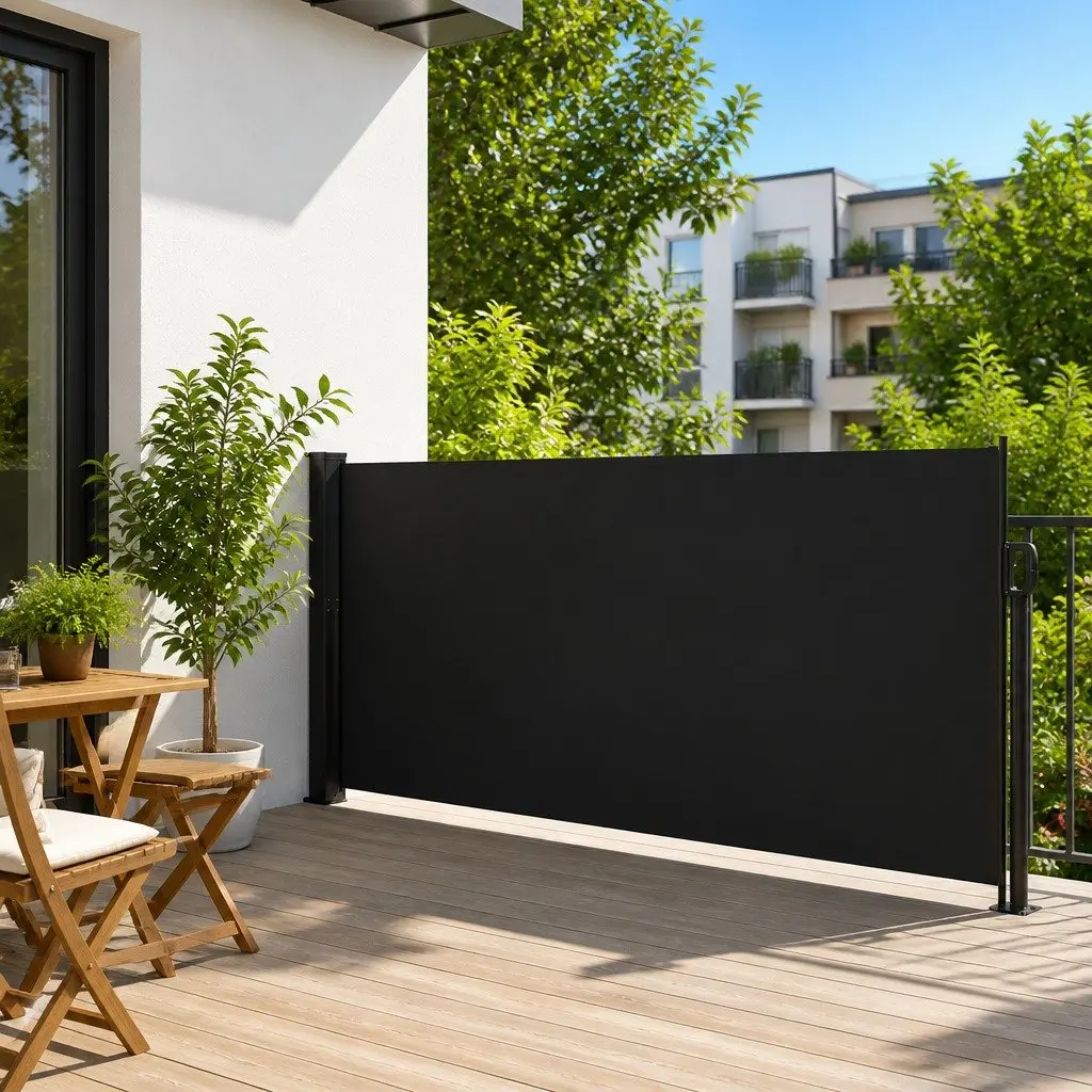 Retractable Side Awning Privacy Screen Black 140x500cm Outdoor Garden Shade