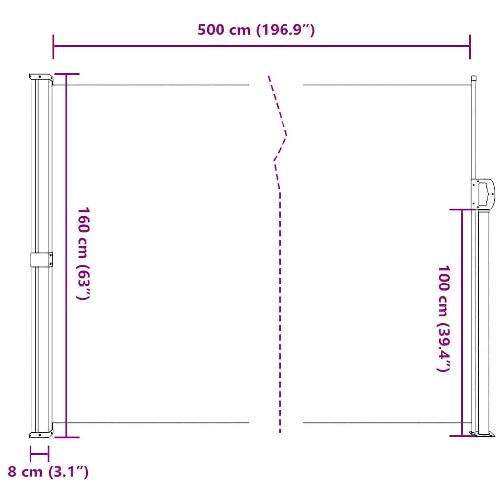 Retractable Side Awning Cream 160x500cm Outdoor Garden Privacy Screen Patio